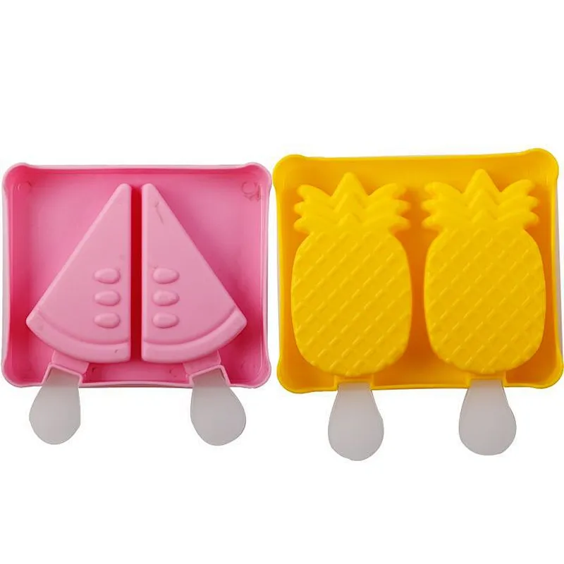 Pink Watermelon or yellow  pineapple Shaped PP Wholesale silicone ice pop lolly mold / ice cream popsicle molds