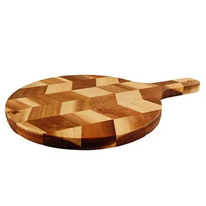 Long service life custom kitchen use geometric stitching bamboo cutting board with handle