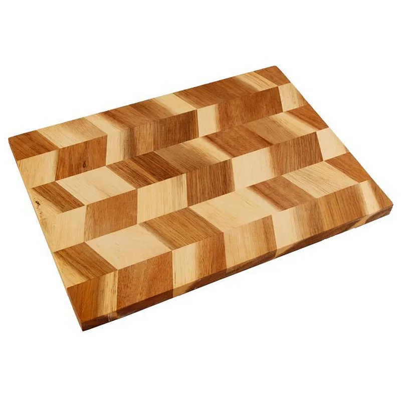 Long service life custom kitchen use geometric stitching bamboo cutting board with handle