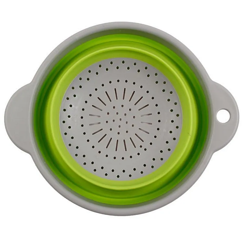 Union Source Cheap environmentally friendly food grade materials fruit vegetable drain basket kitchen foldable silicone strainer