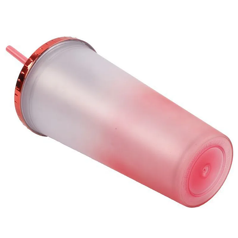 wholesale 24oz eco friendly gradient  double layer portable leakproof sport  plastic water bottle  with  straw
