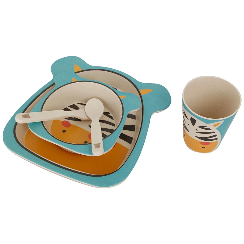 Union Source high quality cheap bamboo fiber baby kids cutlery dinnerware set with cup fork and spoon