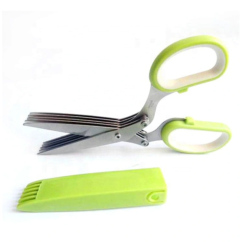 Professional Stainless Steel 5 Blades Kitchen tailor Scissors Herb Scissors With Comb