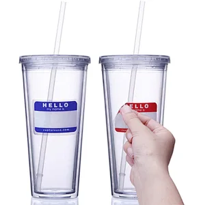 24oz Double Wall Insulate Reusable Travel Ice Coffee Mugs Transparent Plastic Tumblers With Straw And Lid In Bulk