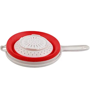 Environmentally friendly food grade materials Fruit vegetable drain basket kitchen foldable silicone strainer with long handle