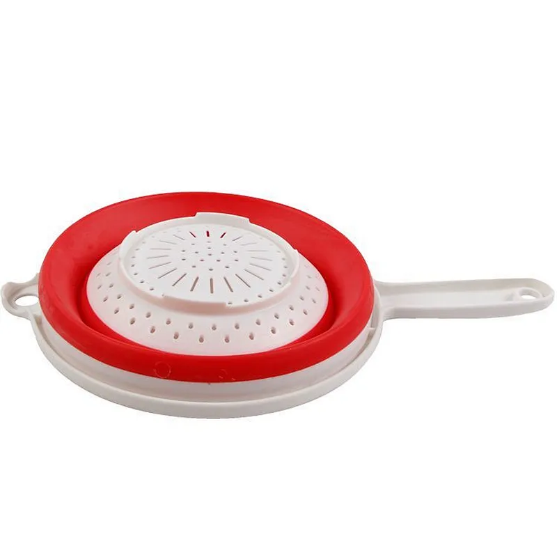 Environmentally friendly food grade materials Fruit vegetable drain basket kitchen foldable silicone strainer with long handle