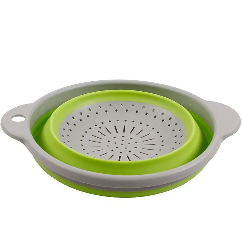 Union Source Cheap environmentally friendly food grade materials fruit vegetable drain basket kitchen foldable silicone strainer