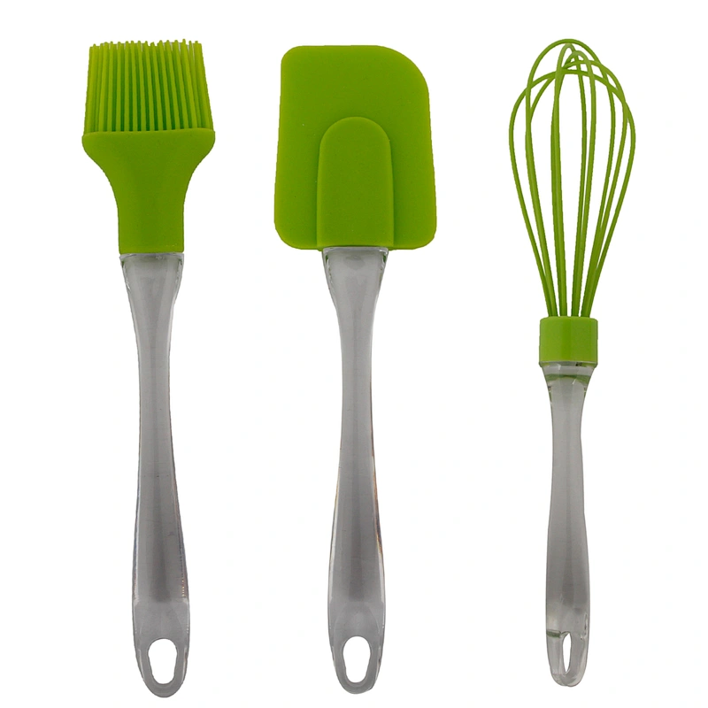Heat resistant Kitchen Accessories Reusable Non-stick Cooking Tools Set Green Utensils Silicone Tong Brush for Household