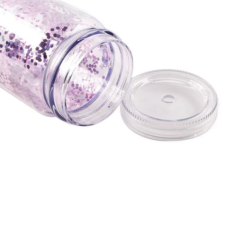 Hot Selling 650ml double wall   portable plastic mason water bottle with straw