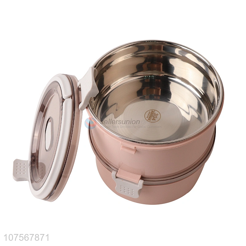 Eco-Friendly Heat Insulation 2 Layer Stacked Stainless Steel Lunch Box Student Bento Bowl With Lid Sealed