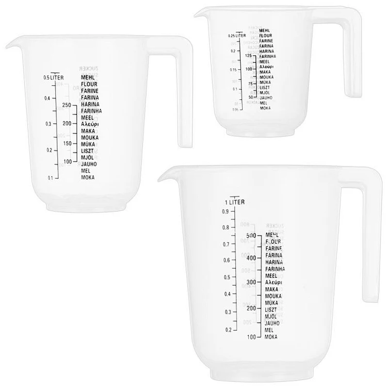 Union Source 3pcs Kitchen Tools 250ml/500ml/1000ml  plastic measuring cups set