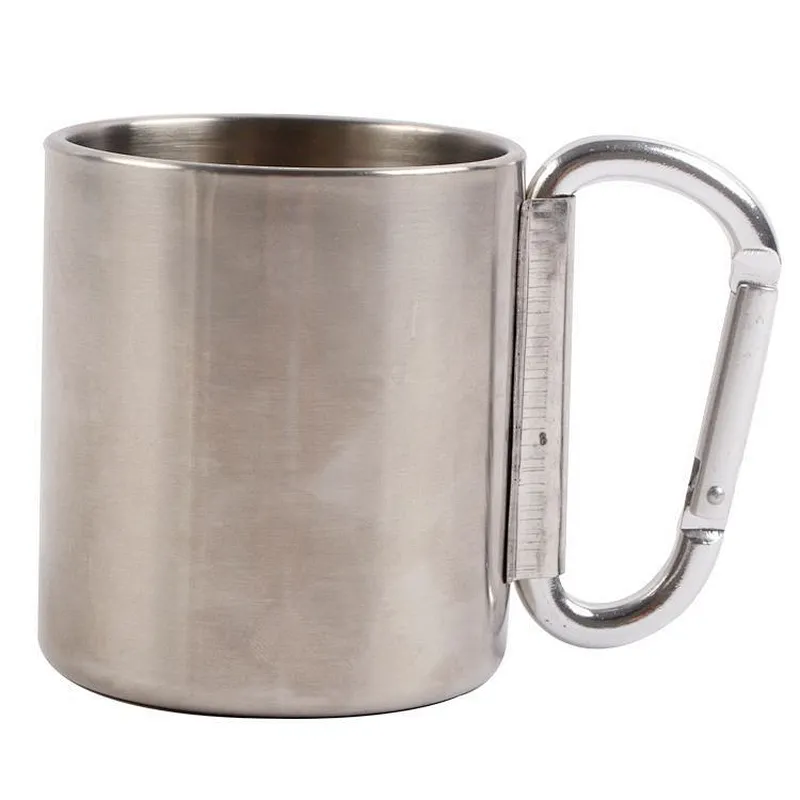 Low Price Outdoor Picnic Portable 220 Ml Manual Climbing Buckle Double Wall Tea Coffee Thermal Mug