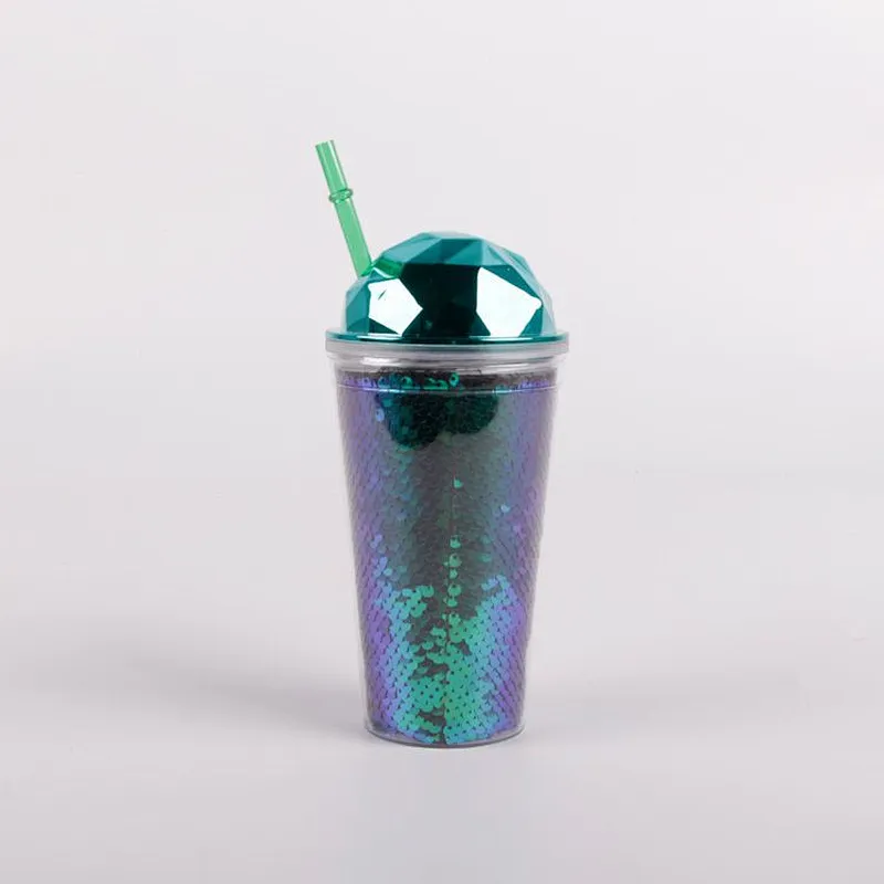 Eco-Friendly 450ML Reusable Portable double wall plastic Ice Cream tumblers cup With Straw And Lid