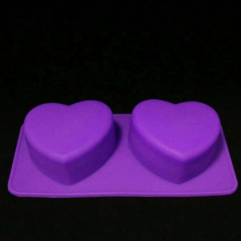 Exquisite 2 cavity decorative heart shape 3d silicone fruit cake baking decorating tools soap molds for home kitchen