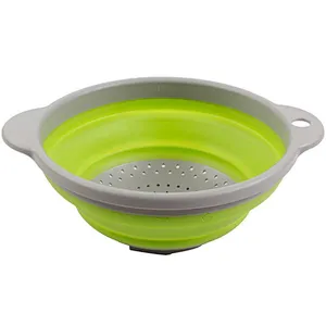 Union Source Cheap environmentally friendly food grade materials fruit vegetable drain basket kitchen foldable silicone strainer
