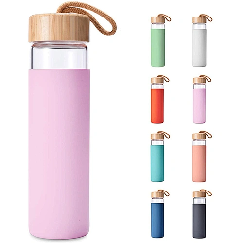 Hot Selling Customized Gym Sport Vacuum Insulated Glass Drinking Water Bottle With Bamboo Wood Cover