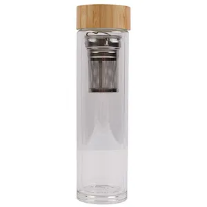 2020 Environmentally friendly  long service life bamboo cover glass cup with tea drain