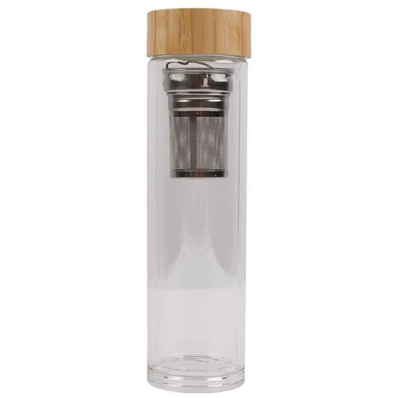 2020 Environmentally friendly  long service life bamboo cover glass cup with tea drain