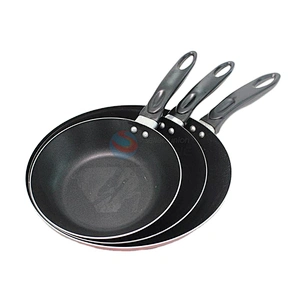 Multi Purpose 7 Sizes Black Color Flat Aluminium Non-Stick Frying Pan With Long Handle