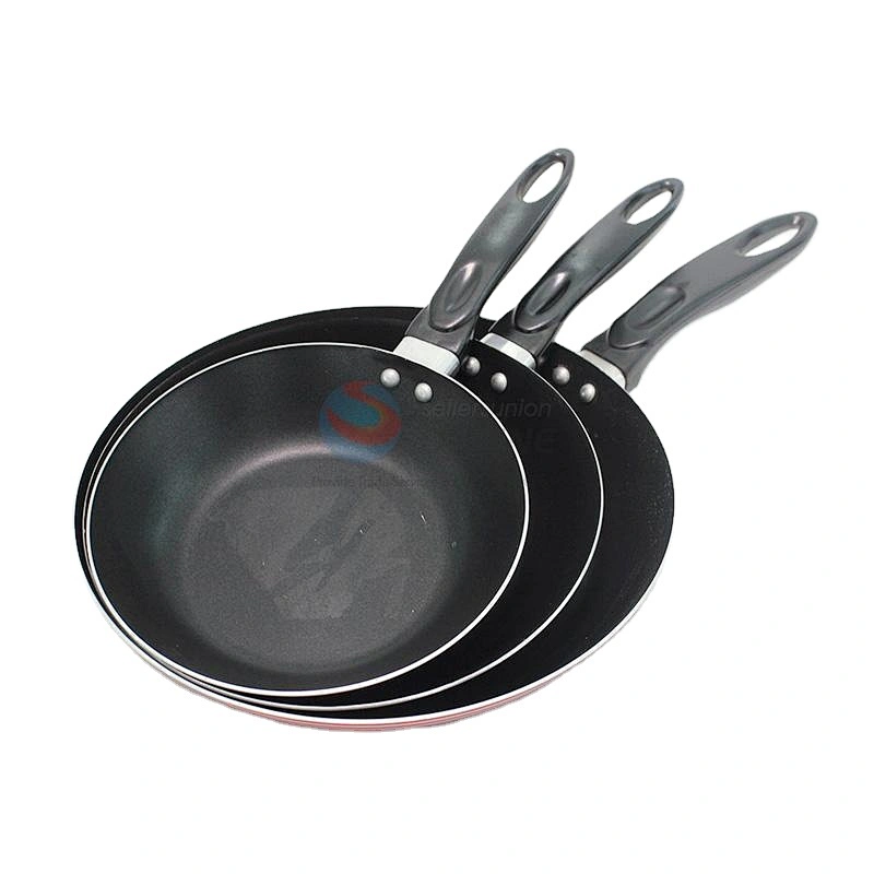 Multi Purpose 7 Sizes Black Color Flat Aluminium Non-Stick Frying Pan With Long Handle
