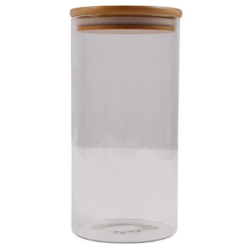 Union Source spice metal container food high borosilicate kitchen glass storage jar with airtight wood lids