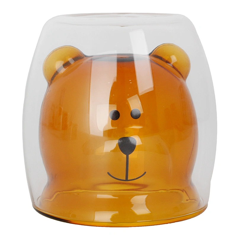 Union Source wholesalers custom color bear clear milk tea coffee tumbler double wall glass mug cup