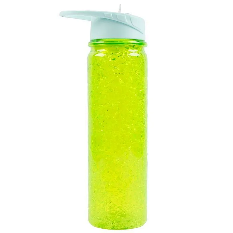 Sparkling Ice cooling Plastic Double Wall transparent Tritan Bpa Free Drinking Water Bottle with Flip lid