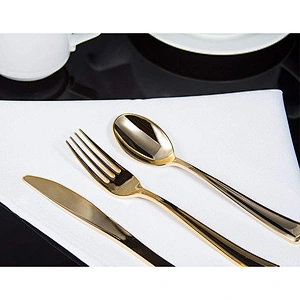 Sellers Union Cutlery gold and silver plated PS plastic disposable spoon knife and fork set