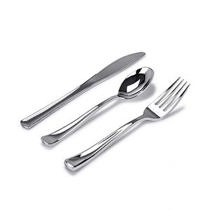 Sellers Union Cutlery gold and silver plated PS plastic disposable spoon knife and fork set