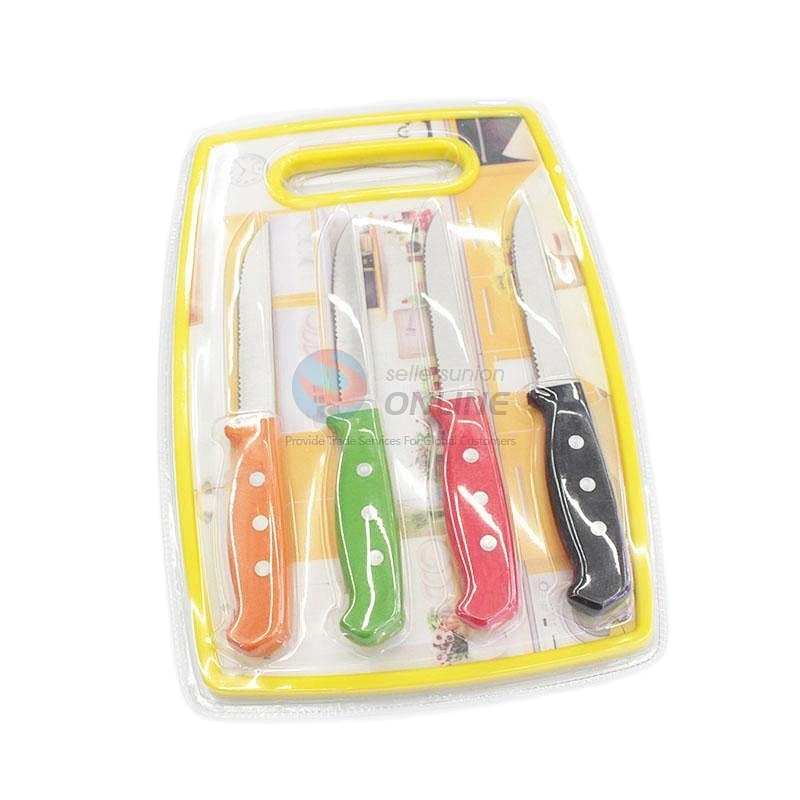 wholesale fashion low price colorful kitchen tools and gadgets fruit steak knives set with block