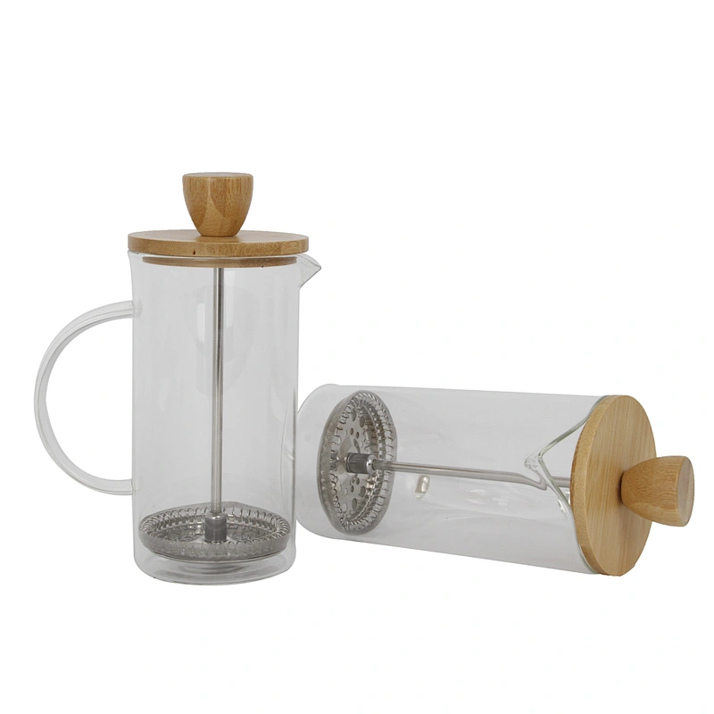 portable drinkware French Press Coffee Pot  tea maker Bamboo Plunger Glass Pot With handle