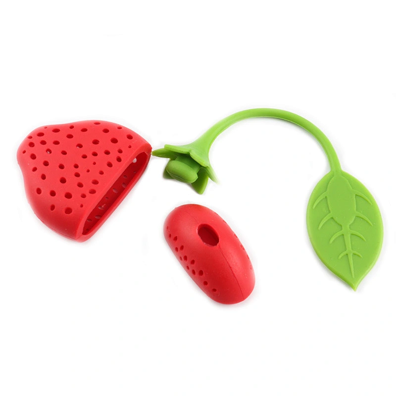 Unionsource Wholesale household strawberry shaped lovely silicone tea strainer with leaves the handle