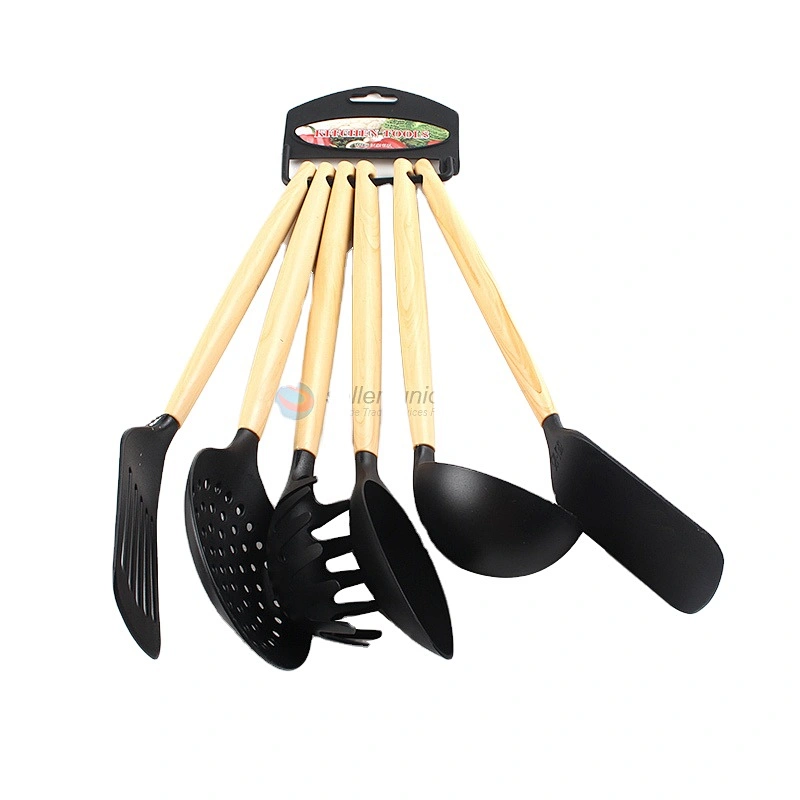 Union Source Simple Style Nylon Recycled Materials Wood Handle Kitchen Cooking Baking Utensils Set