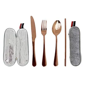 Union Source wholesale 3pcs portable camping dinner stainless steel cutlery dinnerware sets