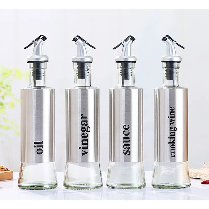 Union Source Transparent Glass Oil And Vinegar Bottle Set For Kitchen Cooking/Restaurant/Hotel