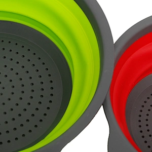 high quality round multifunctional silicone kitchen fruit vegetable storage folding drain basket