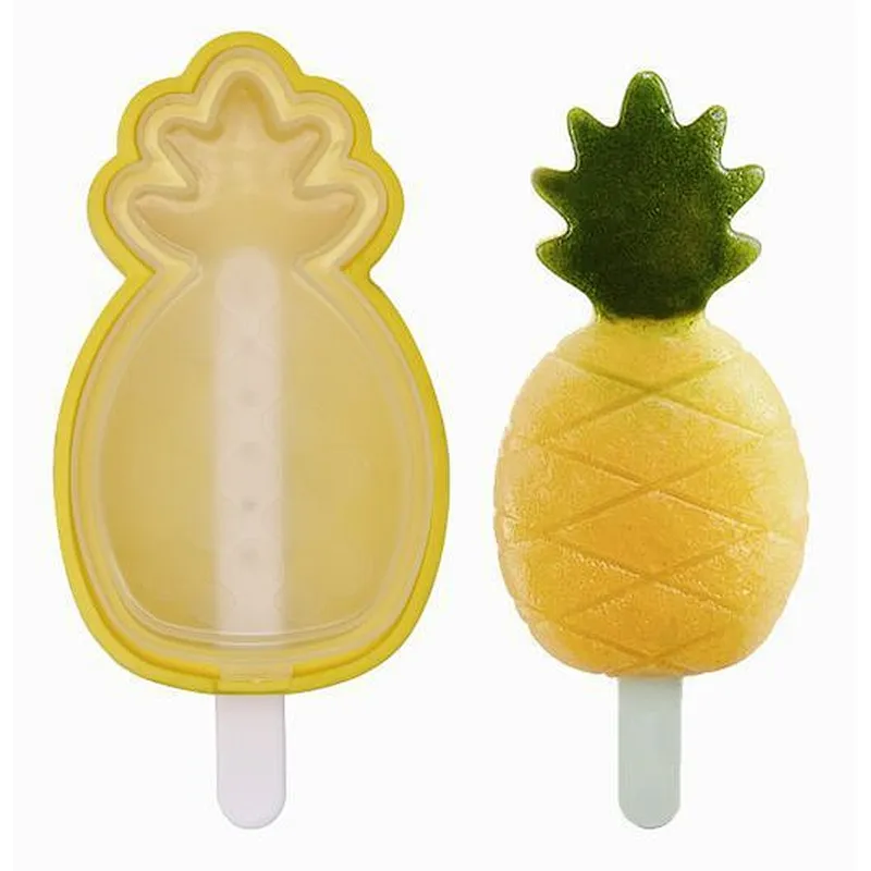 Hot selling custom household creative reusable rubber flexible single pineapple shape ice cube tray mold with lid