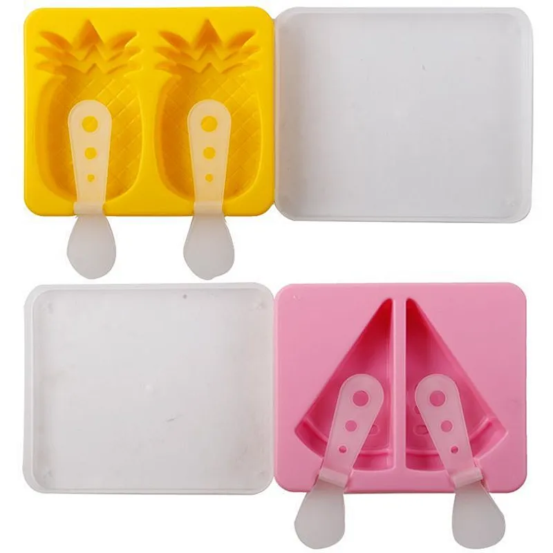 Pink Watermelon or yellow  pineapple Shaped PP Wholesale silicone ice pop lolly mold / ice cream popsicle molds