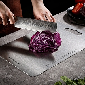 Hot sell customized large natural kitchen vegetable stainless steel cutting chopping board with custom color box