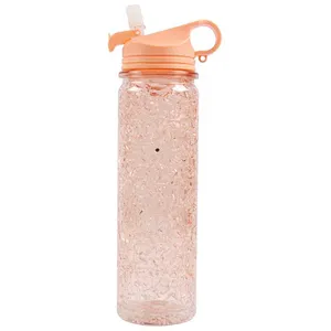 Factory price Dust-proof Double Wall Ice cooling Tritan outdoor Plastic Water Bottle with Folding handle Straw Spouted Cup