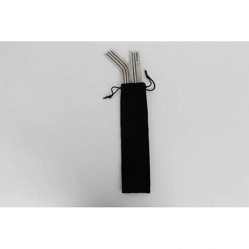 Reusable metal bubble tea milkshake silver straight bend stainless steel  straw set