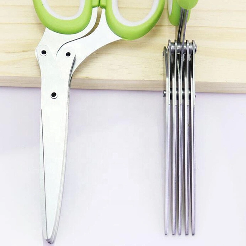 Professional Stainless Steel 5 Blades Kitchen tailor Scissors Herb Scissors With Comb