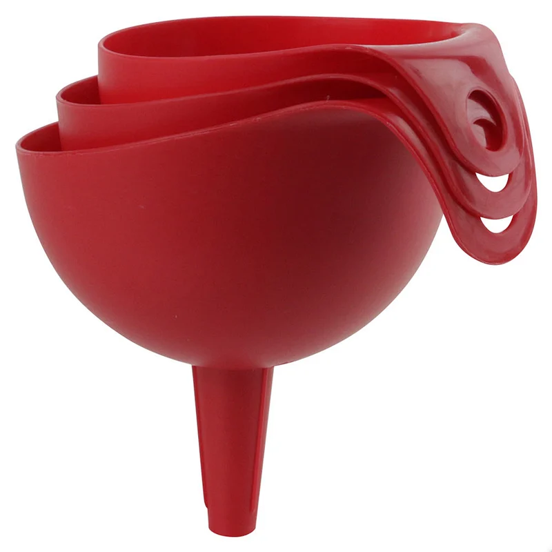 Hot sale kitchen tools eco-friendly red 3pcs/set silicone funnel