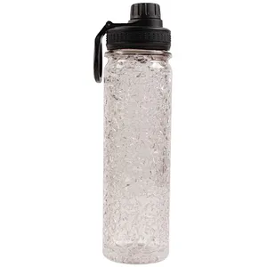 China manufacturer 500ML Double-layer Straw Spouted Cup Ice cooling Tritan outdoor Plastic Water Bottle with Folding handle