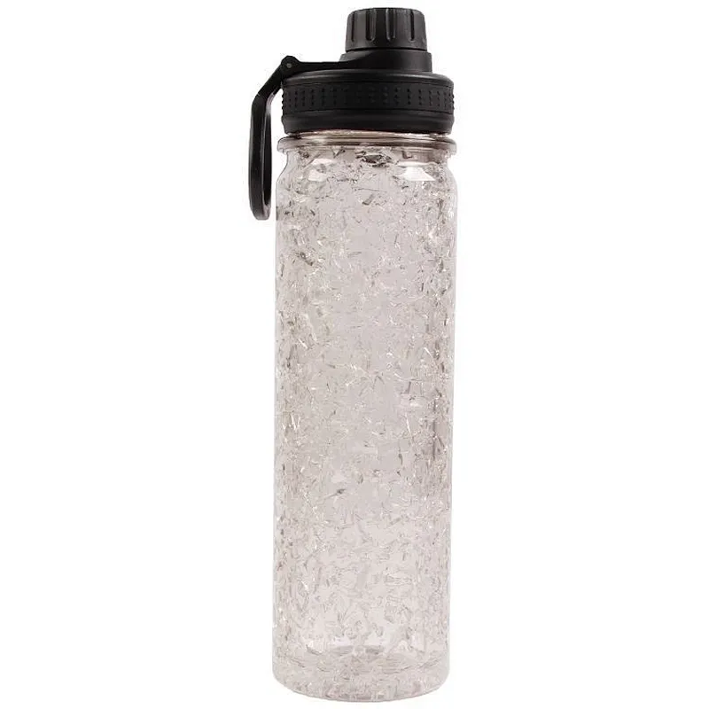 China manufacturer 500ML Double-layer Straw Spouted Cup Ice cooling Tritan outdoor Plastic Water Bottle with Folding handle