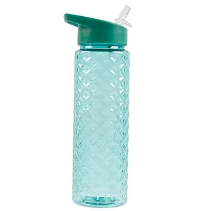 wholesale long service life portable green plastic sports water bottle with straw