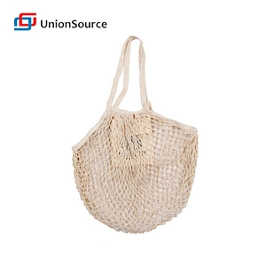 Washable fashion reusable eco cotton net mesh long handles tote fruit vegetables grocery shopping bags