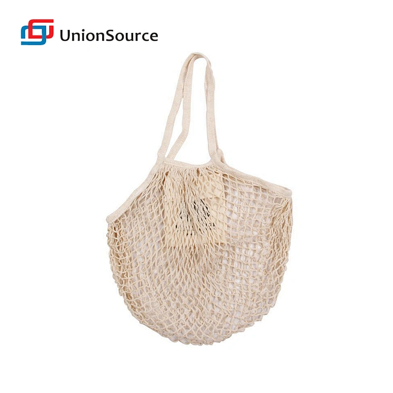 Washable fashion reusable eco cotton net mesh long handles tote fruit vegetables grocery shopping bags