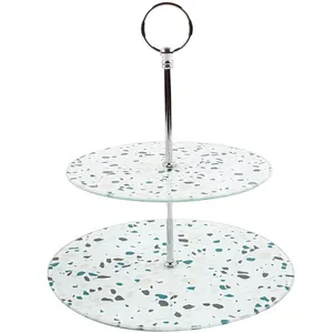 2 tier cake tools wedding glass cake stand set