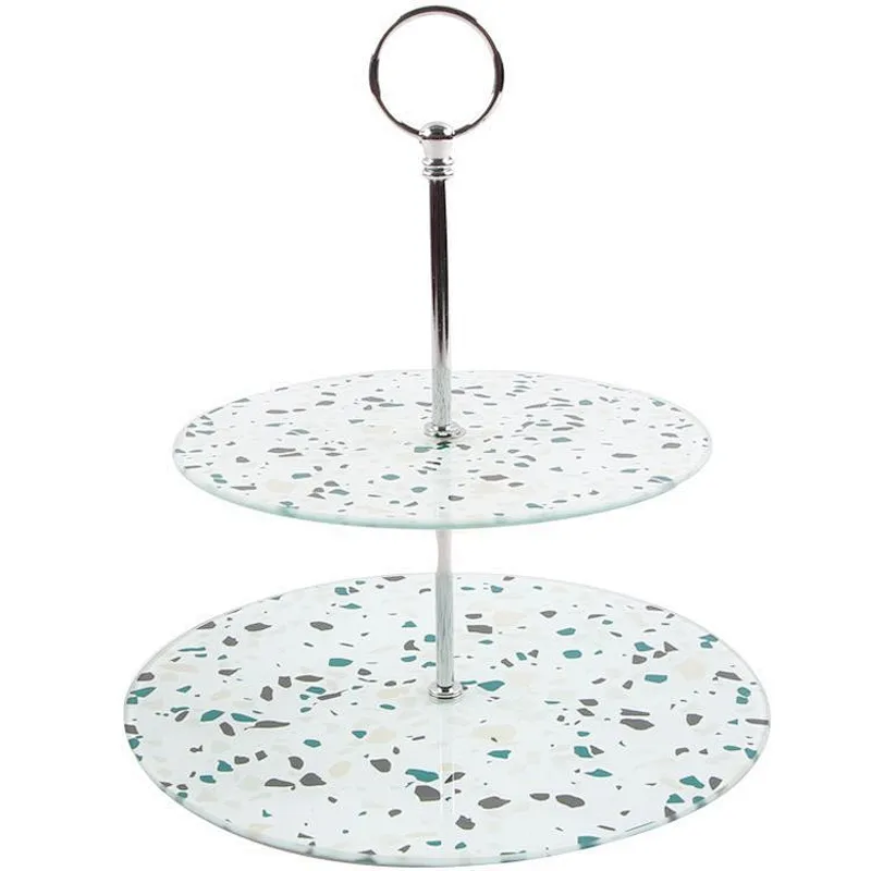 2 tier cake tools wedding glass cake stand set